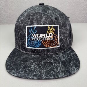 World Industries Hat Mens Snapback Gray Acid Wash Wet Willy Flame Boy Skater Y2K